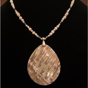 Handmade one of a kind sterling silver, freshwater pearl and abalone necklace